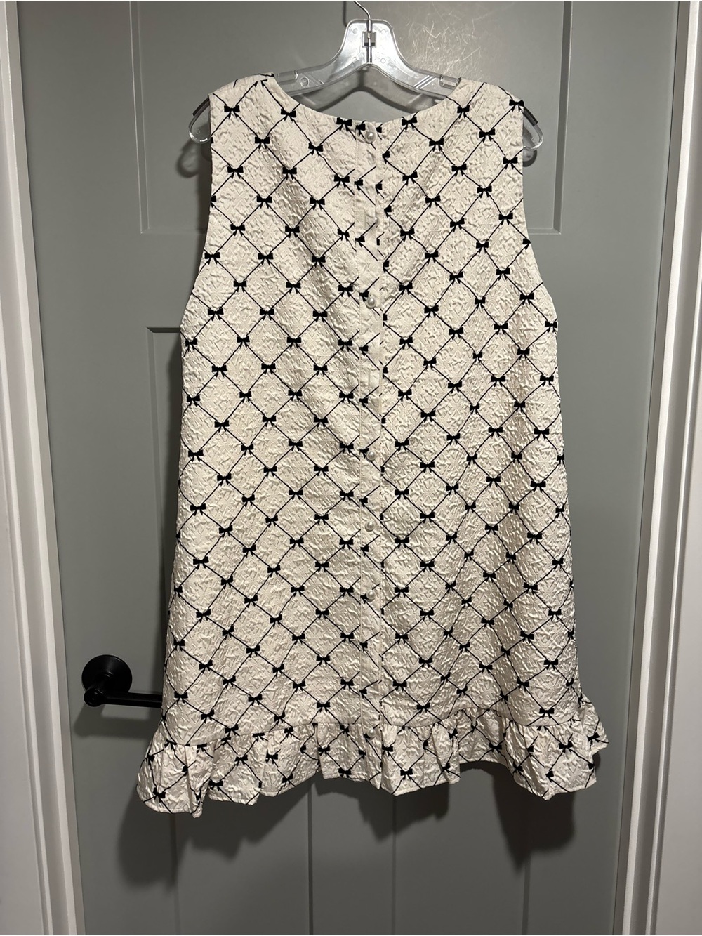 Me Too Women’s Ivory Textured Dress with Navy Bow Pattern - Picture 4 of 6